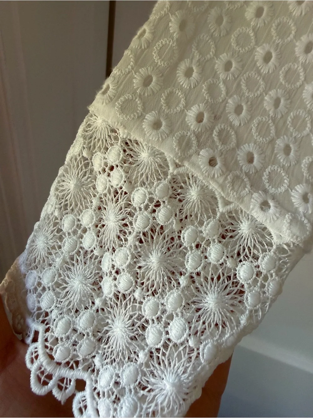 Anthropologie White Eyelet Lace Long-Sleeve Blouse